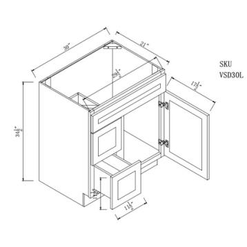 Vanity Sink Base Cabinet with Left Side Drawers