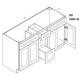 Vanity double Sink Base Cabinet with 3 Drawers