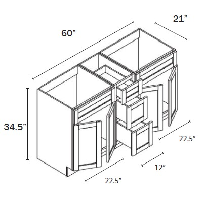 Vanity double Sink Base Cabinet with 3 Drawers